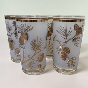 VTG Libbey Frosted Gold Pine Cone Highball Glasses - Set of 4 - MCM
